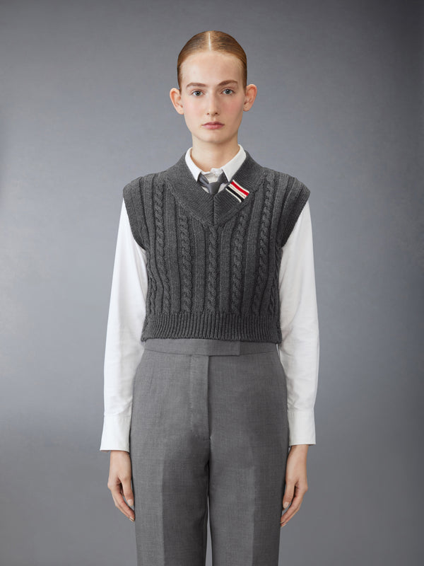 BABY CABLE CROPPED V NECK PULLOVER - image 1