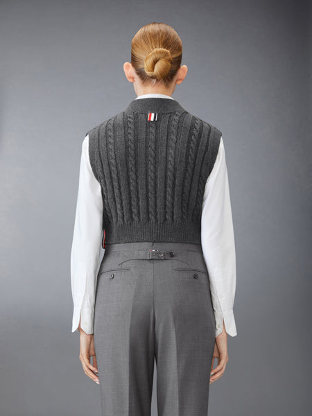 BABY CABLE CROPPED V NECK PULLOVER MED GREY