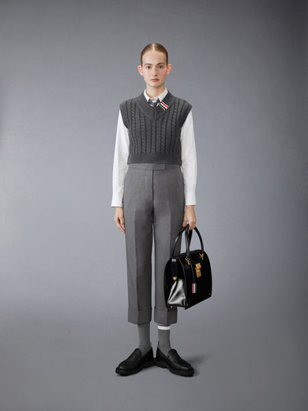 BABY CABLE CROPPED V NECK PULLOVER MED GREY