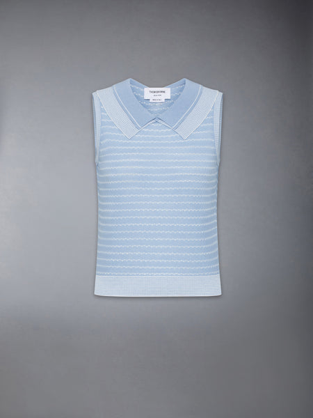 STRIPED TUCK STITCH SHELL TOP LIGHT BLUE