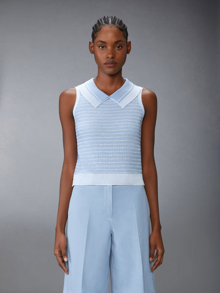 STRIPED TUCK STITCH SHELL TOP LIGHT BLUE