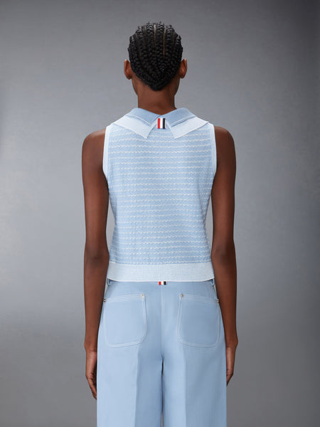 STRIPED TUCK STITCH SHELL TOP LIGHT BLUE