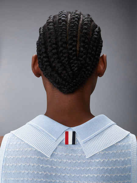STRIPED TUCK STITCH SHELL TOP LIGHT BLUE