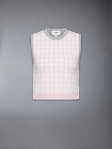 FUNMIX GINGHAM CHECK JACQUARD MERINO WOOL SHELL TOP SEASONAL COMBO
