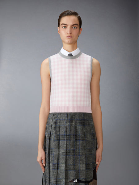 FUNMIX GINGHAM CHECK JACQUARD MERINO WOOL SHELL TOP SEASONAL COMBO