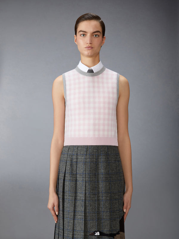FUNMIX GINGHAM CHECK JACQUARD MERINO WOOL SHELL TOP - image 1