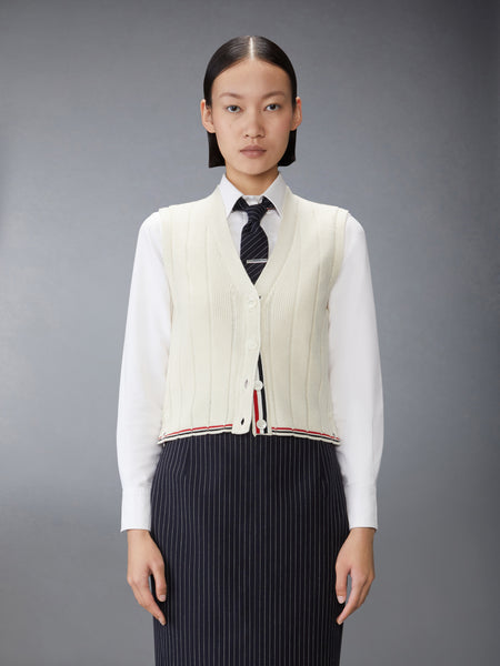 MERINO WOOL CROPPED V NECK CARDIGAN VEST WHITE