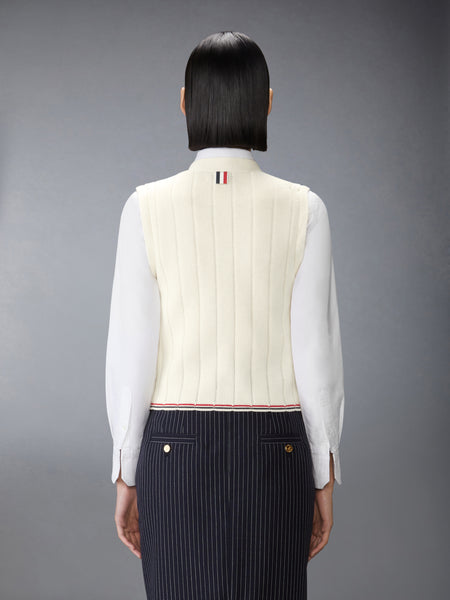 MERINO WOOL CROPPED V NECK CARDIGAN VEST WHITE