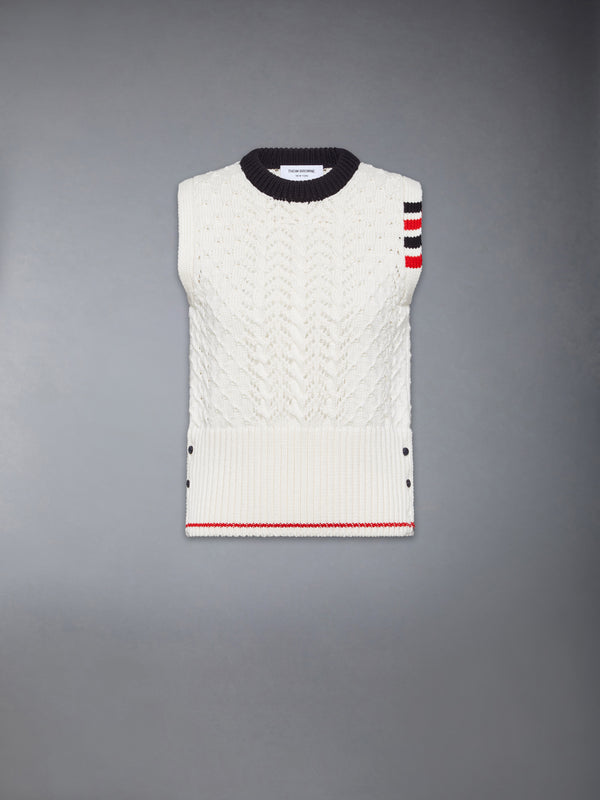 CABLE POINTELLE STITCH MERINO WOOL 4-BAR SHELL TOP - featured image