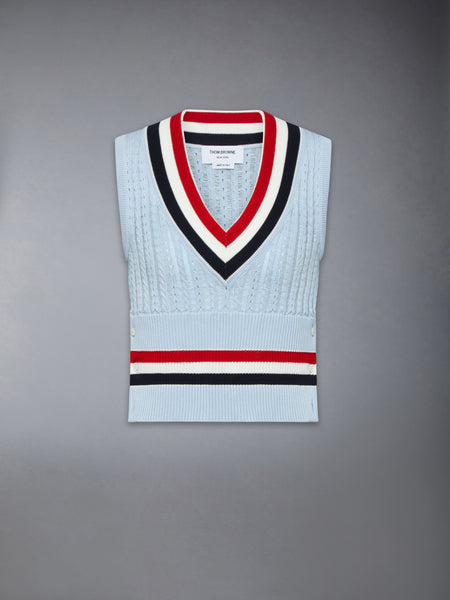 CRICKET RWB STRIPE BABY LADDER CABLE SHRUNKEN VEST LIGHT BLU