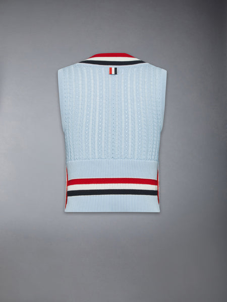 CRICKET RWB STRIPE BABY LADDER CABLE SHRUNKEN VEST LIGHT BLU
