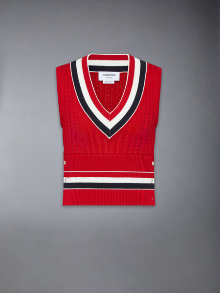 CRICKET RWB STRIPE BABY LADDER CABLE SHRUNKEN VEST RED