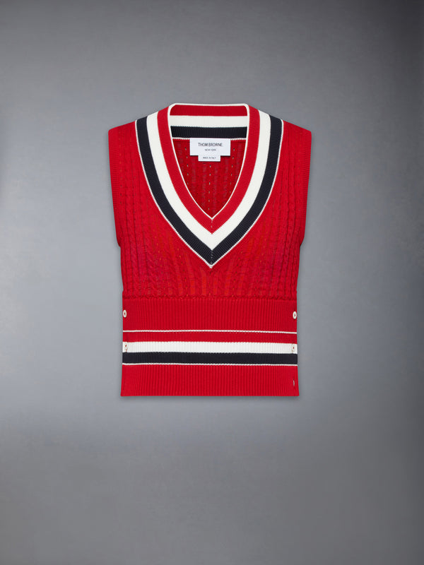 CRICKET RWB STRIPE BABY LADDER CABLE SHRUNKEN VEST - featured image