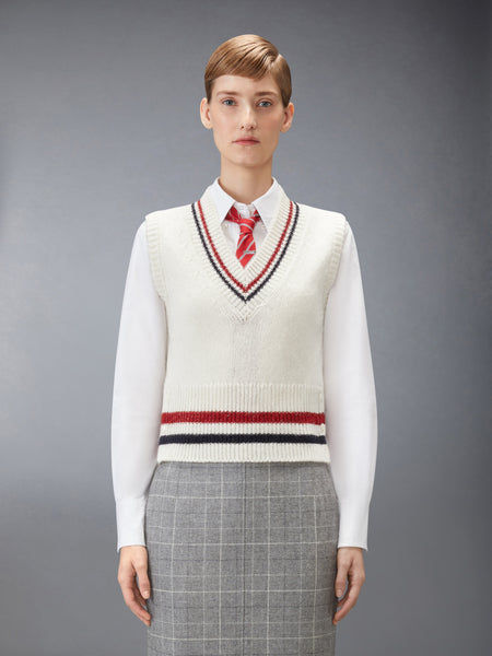 DONEGAL RWB STRIPE HECTOR POINTELLE VEST WHITE