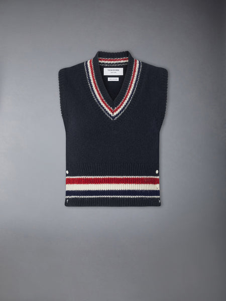 DONEGAL RWB STRIPE HECTOR POINTELLE VEST NAVY