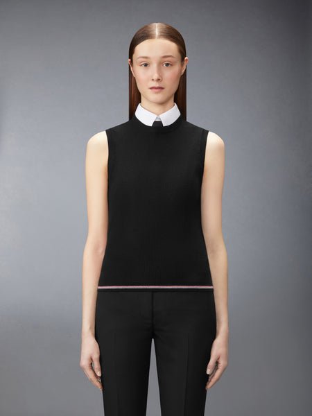 MERINO WOOL RWB STRIPE SHELL TOP BLACK