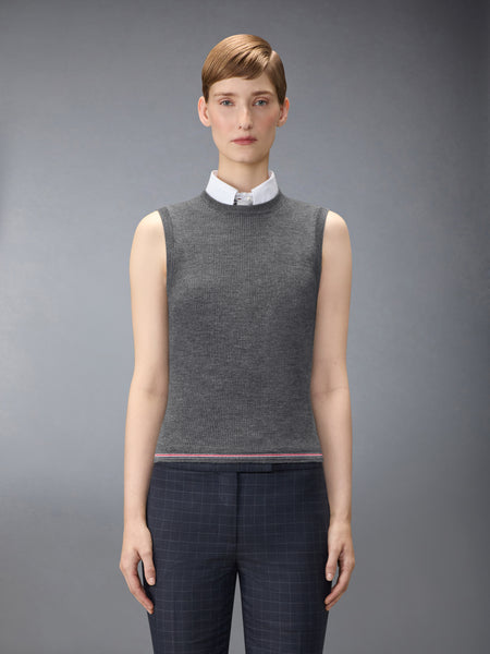 MERINO WOOL RWB STRIPE SHELL TOP MED GREY