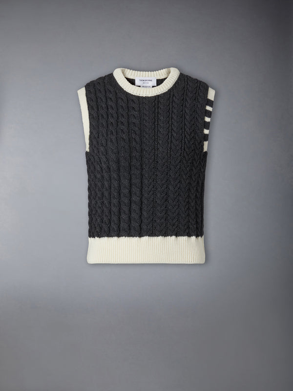 MERINO WOOL ARAN CABLE SHELL TOP - featured image