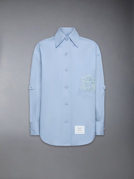SOLID POPLIN CREST EMBROIDERY ARMBAND SUPERSIZED SHIRT LIGHT BLUE