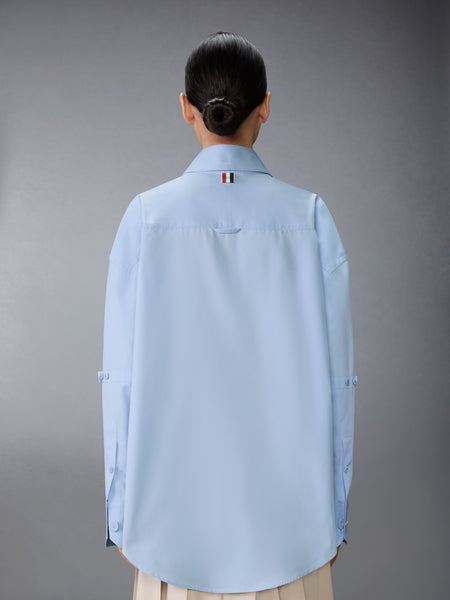 SOLID POPLIN CREST EMBROIDERY ARMBAND SUPERSIZED SHIRT LIGHT BLUE