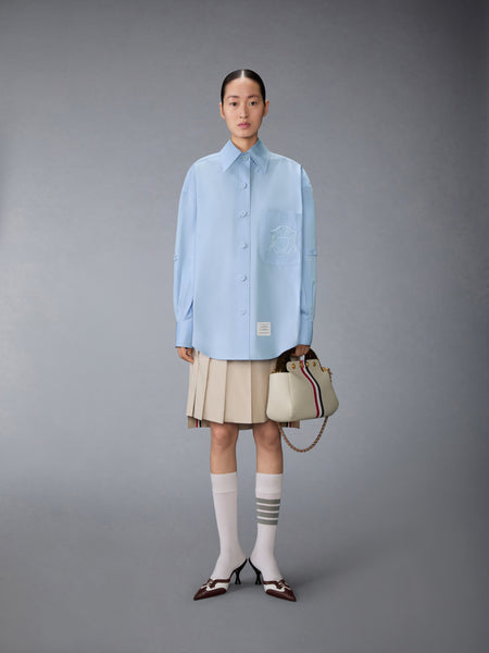 SOLID POPLIN CREST EMBROIDERY ARMBAND SUPERSIZED SHIRT LIGHT BLUE