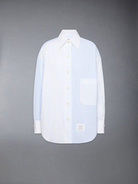 POPLIN PINSTRIPE FUNMIX MICRO UNIVERSITY STRIPED SUPERSIZED LONG SLEEVE SHIRT LIGHT BLUE