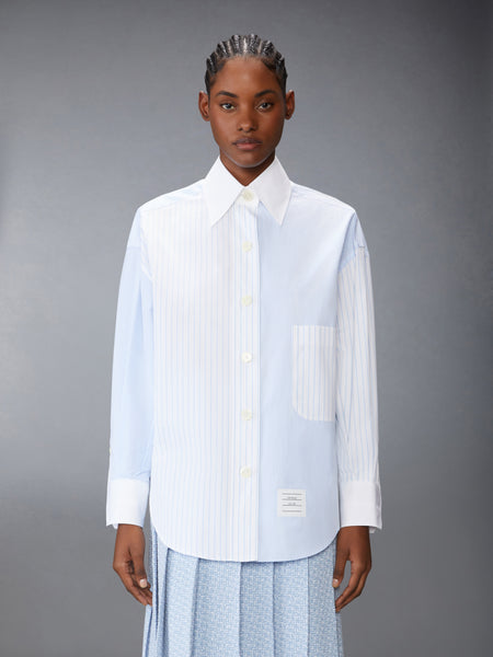 POPLIN PINSTRIPE FUNMIX MICRO UNIVERSITY STRIPED SUPERSIZED LONG SLEEVE SHIRT LIGHT BLUE