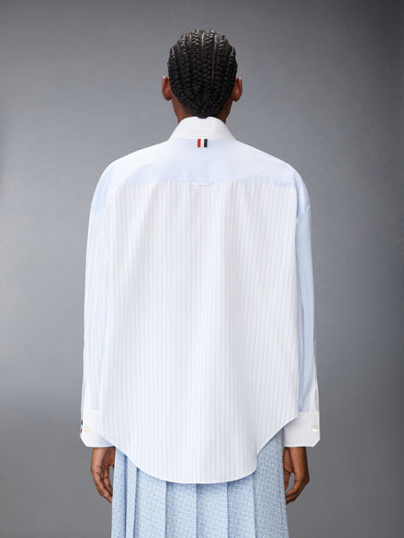 POPLIN PINSTRIPE FUNMIX MICRO UNIVERSITY STRIPED SUPERSIZED LONG SLEEVE SHIRT LIGHT BLUE