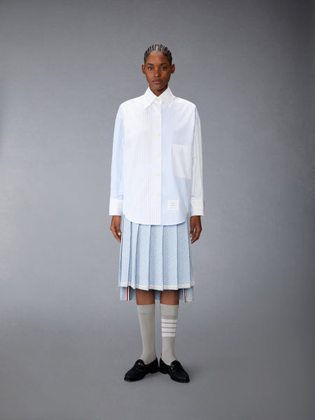 POPLIN PINSTRIPE FUNMIX MICRO UNIVERSITY STRIPED SUPERSIZED LONG SLEEVE SHIRT LIGHT BLUE