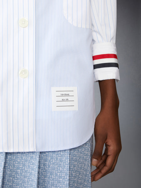 POPLIN PINSTRIPE FUNMIX MICRO UNIVERSITY STRIPED SUPERSIZED LONG SLEEVE SHIRT LIGHT BLUE