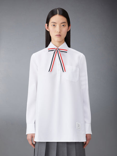 OXFORD 4-BAR BOW TIE BLOUSON WHITE