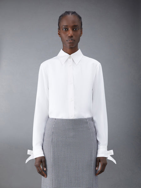 Silk Twill Scarf Cuff Easy Fit Shirt WHITE