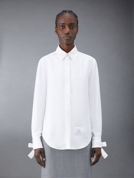 Silk Twill Scarf Cuff Easy Fit Shirt WHITE