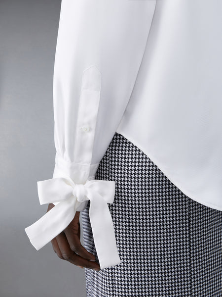 Silk Twill Scarf Cuff Easy Fit Shirt WHITE