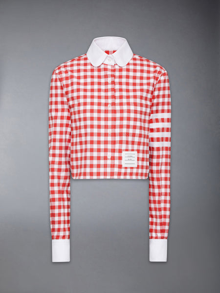 GINGHAM CHECK FLANNEL 4-BAR CROPPED SHIRT RED
