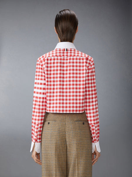 GINGHAM CHECK FLANNEL 4-BAR CROPPED SHIRT RED