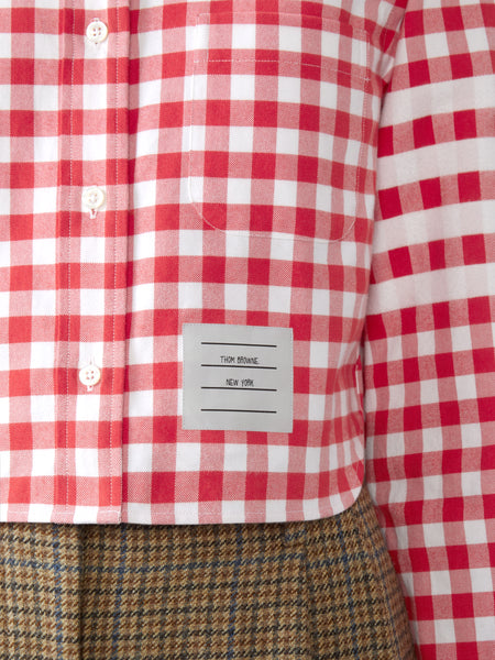 GINGHAM CHECK FLANNEL 4-BAR CROPPED SHIRT RED