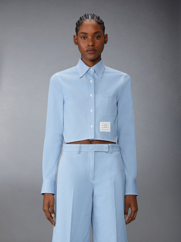 DENIM CLASSIC CROPPED LONG SLEEVE SHIRT - image 1