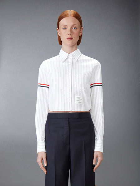 PINSTRIPE ARMBAND CROPPED OXFORD SHIRT RWBWHT