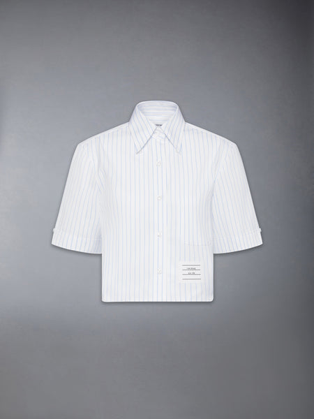 PINSTRIPE POPLIN CROPPED SHORT SLEEVE SHIRT LIGHT BLUE
