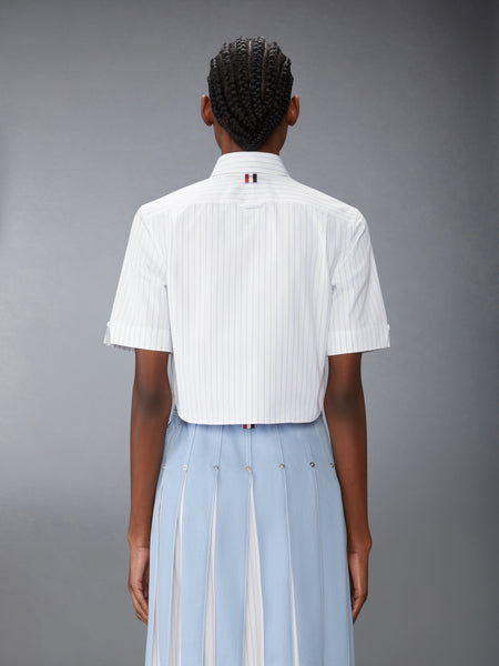 PINSTRIPE POPLIN CROPPED SHORT SLEEVE SHIRT LIGHT BLUE