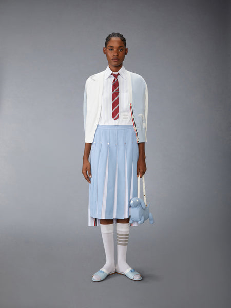 PINSTRIPE POPLIN CROPPED SHORT SLEEVE SHIRT LIGHT BLUE