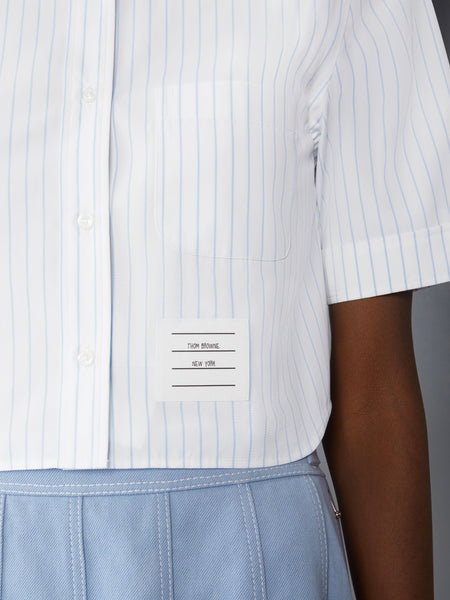 PINSTRIPE POPLIN CROPPED SHORT SLEEVE SHIRT LIGHT BLUE