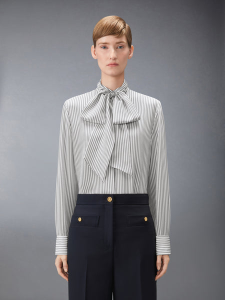 STRIPED SILK DETACHABLE COLLAR SHIRT MED GREY