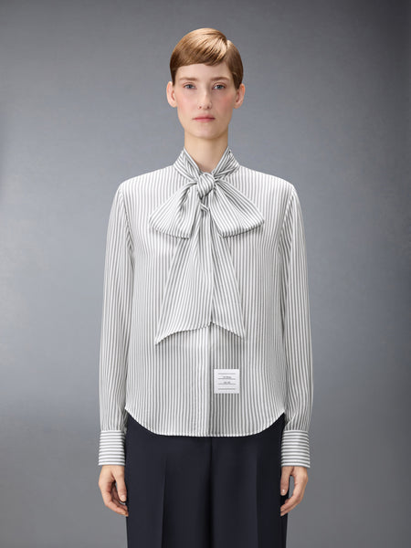 STRIPED SILK DETACHABLE COLLAR SHIRT MED GREY