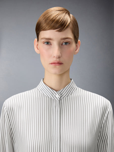 STRIPED SILK DETACHABLE COLLAR SHIRT MED GREY