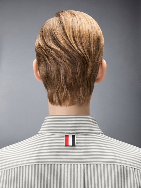 STRIPED SILK DETACHABLE COLLAR SHIRT MED GREY