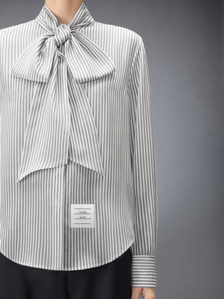 STRIPED SILK DETACHABLE COLLAR SHIRT MED GREY