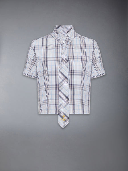 PLAID CHECK POPLIN TIE COLLAR BLOUSE SEASONAL MULTI
