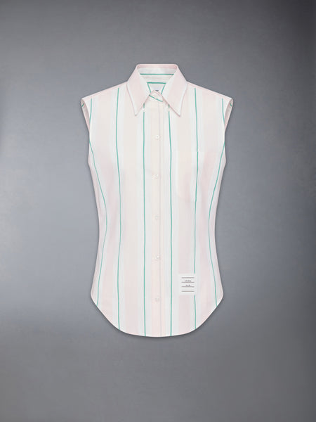 MADRAS COTTON STRIPED SLEEVELESS SHIRT LT PINK